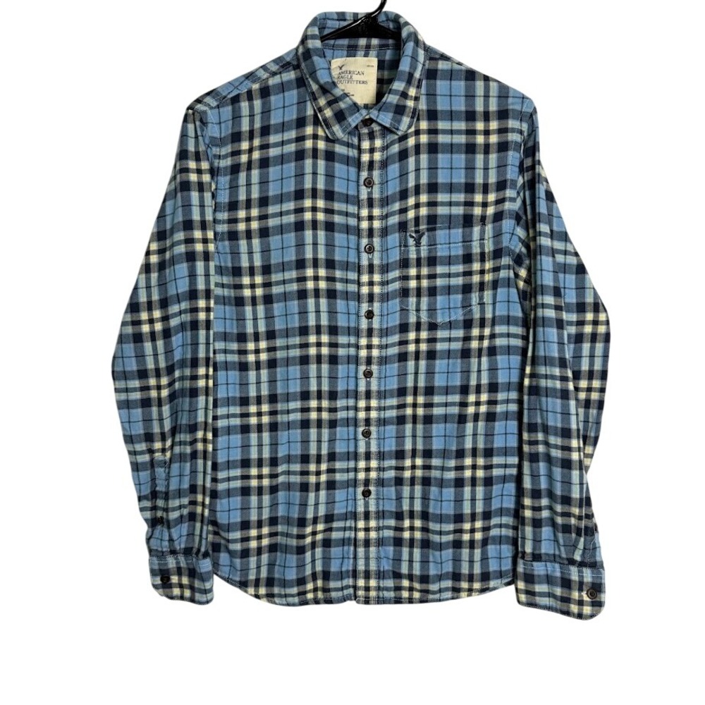 American Eagle Outfitters Mens Blue Plaid Flannel Button Down Shirt Size‎ M